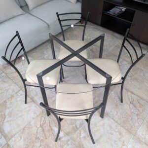 Glass table with 4 chairs